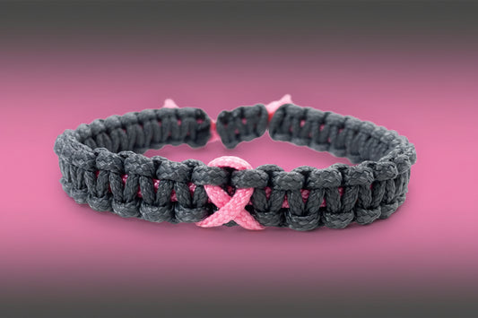 Paracord Armband Verstellbar-Brustkrebs Bewusstsein-Rosa Schleife-Ribbon-Breast Cancer Awareness Armband-Charcoral Grey