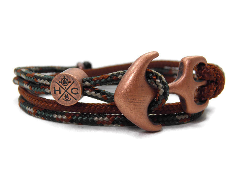 2 farbiges maritimes Surfer Edelstahl Anker Armband-US Paracord II-Verstellbar-Unisex-Frauen, u. Männer-Geschenk-Chocolate Brown & Woodland Camo