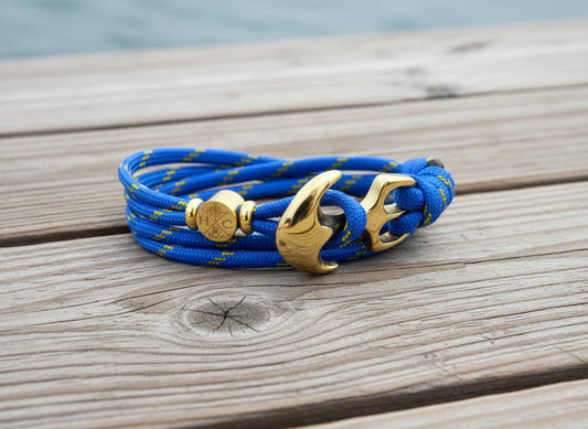 Maritimes Surfer Edelstahl Anker Armband-US Paracord III-Verstellbar-Unisex-Frauen, u. Männer Armband-Geschenk-Colonial Blue - Thin Yellow Line