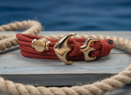 Maritimes Surfer Edelstahl Anker Armband-US Paracord III-Verstellbar-Unisex-Frauen, u. Männer Armband-Geschenk-Copper Red