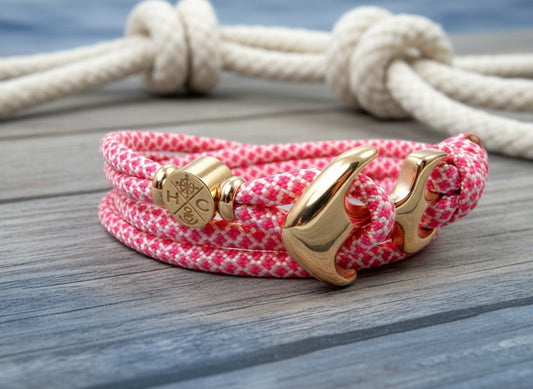 Maritimes Surfer Edelstahl Anker Armband-US Paracord III-Verstellbar-Unisex-Frauen, u. Männer Armband-Geschenk-Cream & Fuchsia Diamonds
