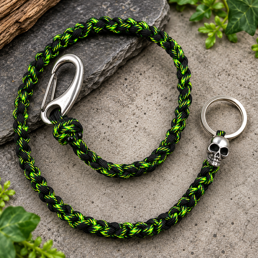 Schlüsselkette-Portemonnaie Kette - Skull und Karabiner Edelstahl auf Stein