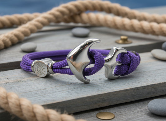 Maritimes Surfer Edelstahl Anker Armband-US Paracord III-Verstellbar-Unisex-Frauen, u. Männer Armband-Geschenk-Deep Purple