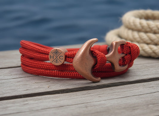 Maritimes Surfer Edelstahl Anker Armband-US Paracord III-Verstellbar-Unisex-Frauen, u. Männer Armband-Geschenk-Deep Red
