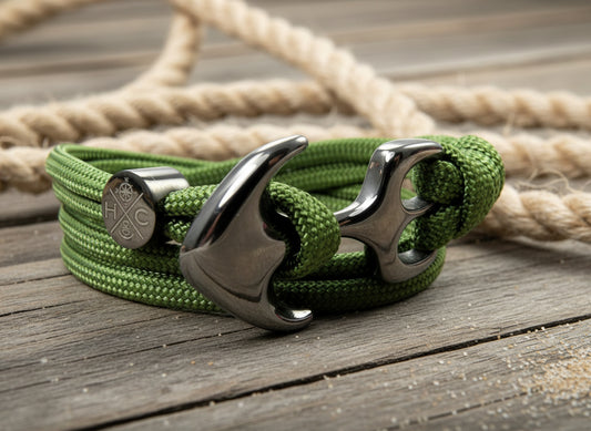 Maritimes Surfer Edelstahl Anker Armband-US Paracord III-Verstellbar-Unisex-Frauen, u. Männer Armband-Geschenk-Fern Green