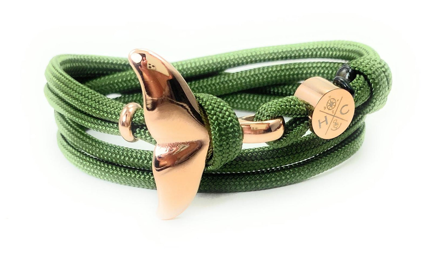 Schickes-Surfer Edelstahl Walflossen Armband -Paracord Typ III-Verstellbar-Forest Green