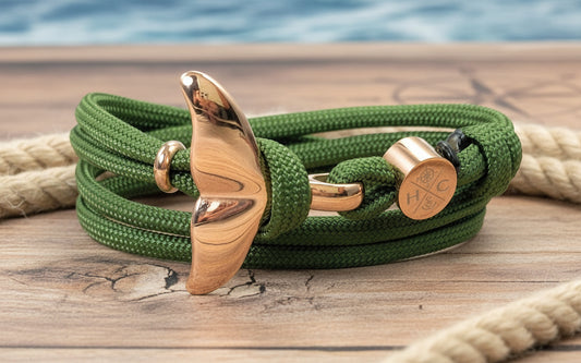 Schickes-Surfer Edelstahl Walflossen Armband -Paracord Typ III-Verstellbar-Forest Green