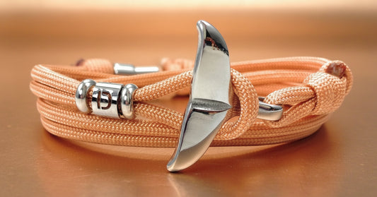 Edelstahl Walflossen Armband mit Buchstabe-Wickelarmband-Verstellbar-US Paracord III-Golden Copper Glamour