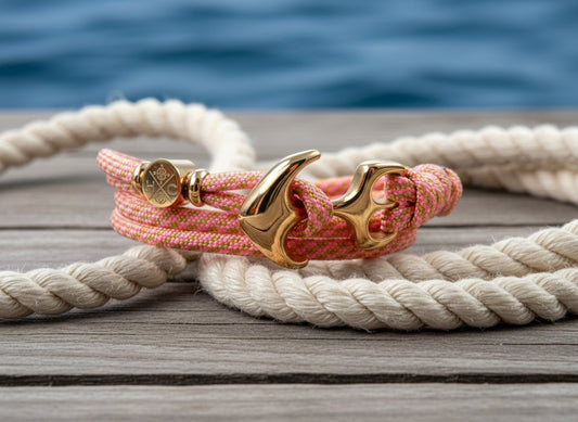 Maritimes Surfer Edelstahl Anker Armband-US Paracord III-Verstellbar-Unisex-Frauen, u. Männer Armband-Geschenk-Gold & Rose Spiral