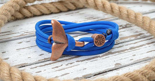 Schickes-Surfer Edelstahl Walflossen Armband -Paracord Typ III-Verstellbar-Greece Blue