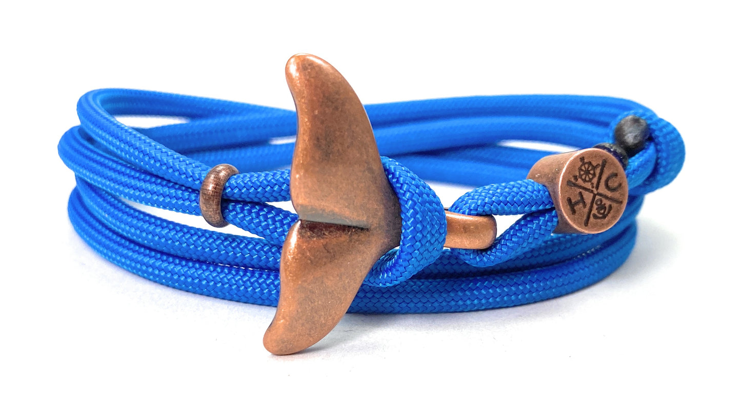 Schickes-Surfer Edelstahl Walflossen Armband -Paracord Typ III-Verstellbar-Greece Blue