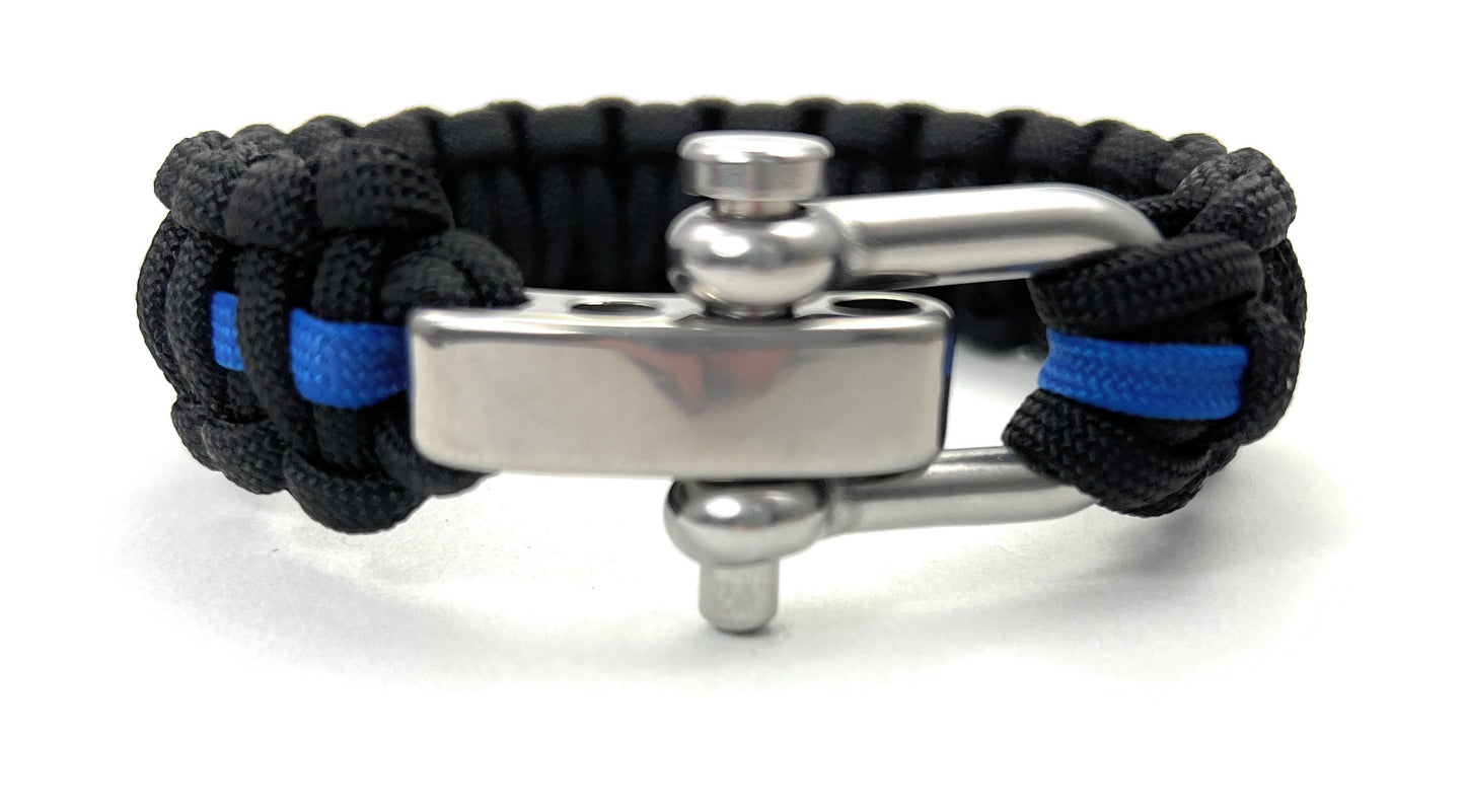 Paracord Typ 1 Armband, ca. 1 cm breit -Thin Blue Line-Polizei-Unisex Armband-Schwarz