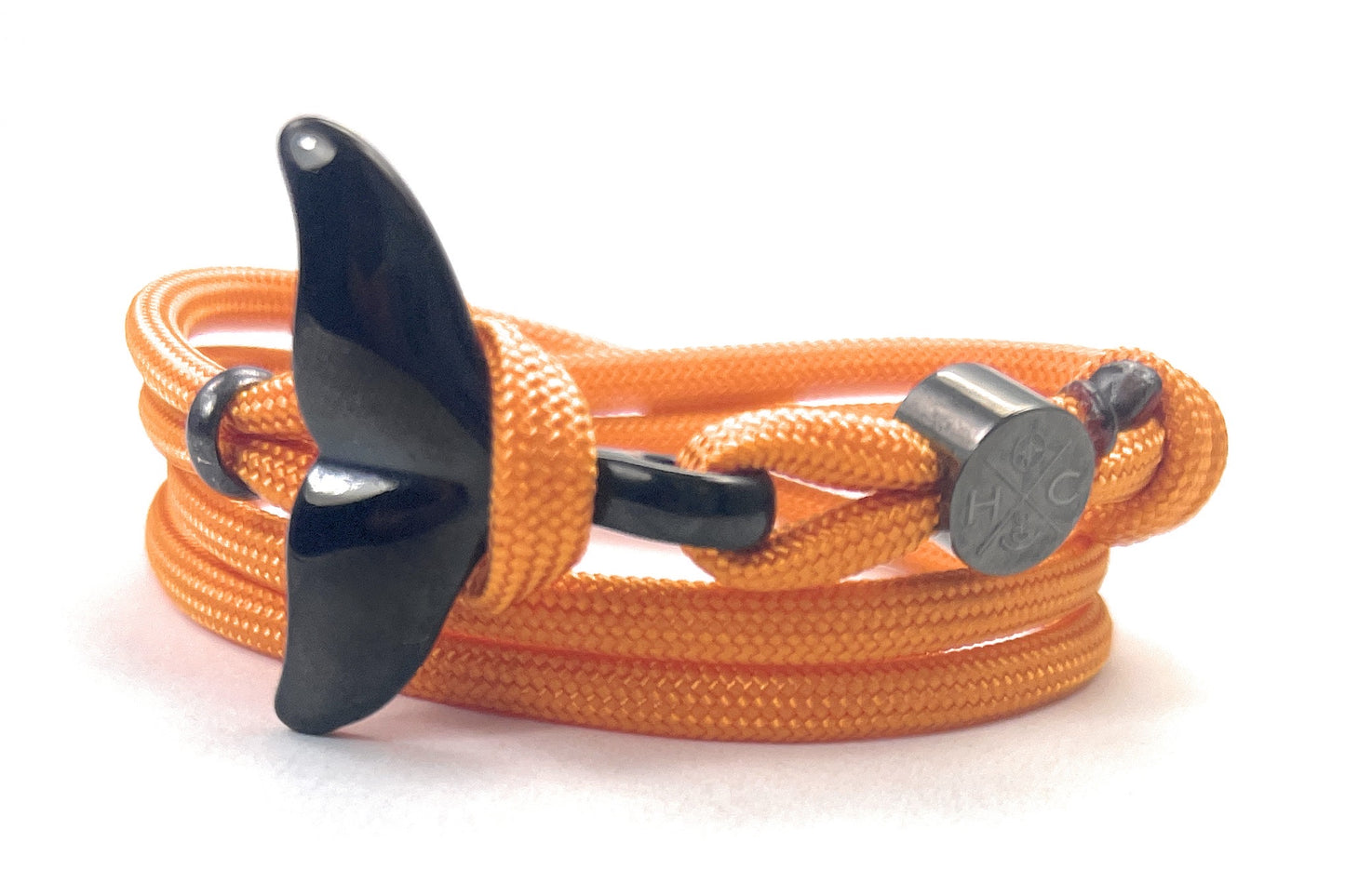 Schickes-Surfer Edelstahl Walflossen Armband -Paracord Typ III-Verstellbar-Royal Orange