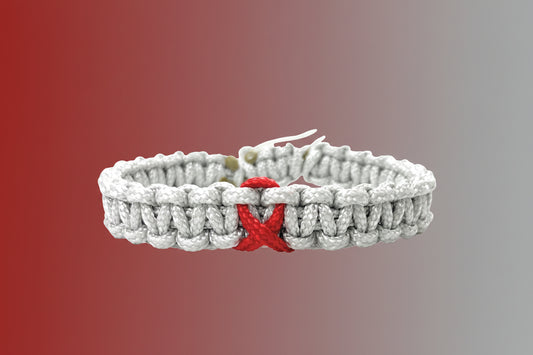 Paracord Armband Verstellbar-HIV/Aids Schleife-Rote Schleife-Red Ribbon-Awareness Armband-Bewusstsein-Silver Grey
