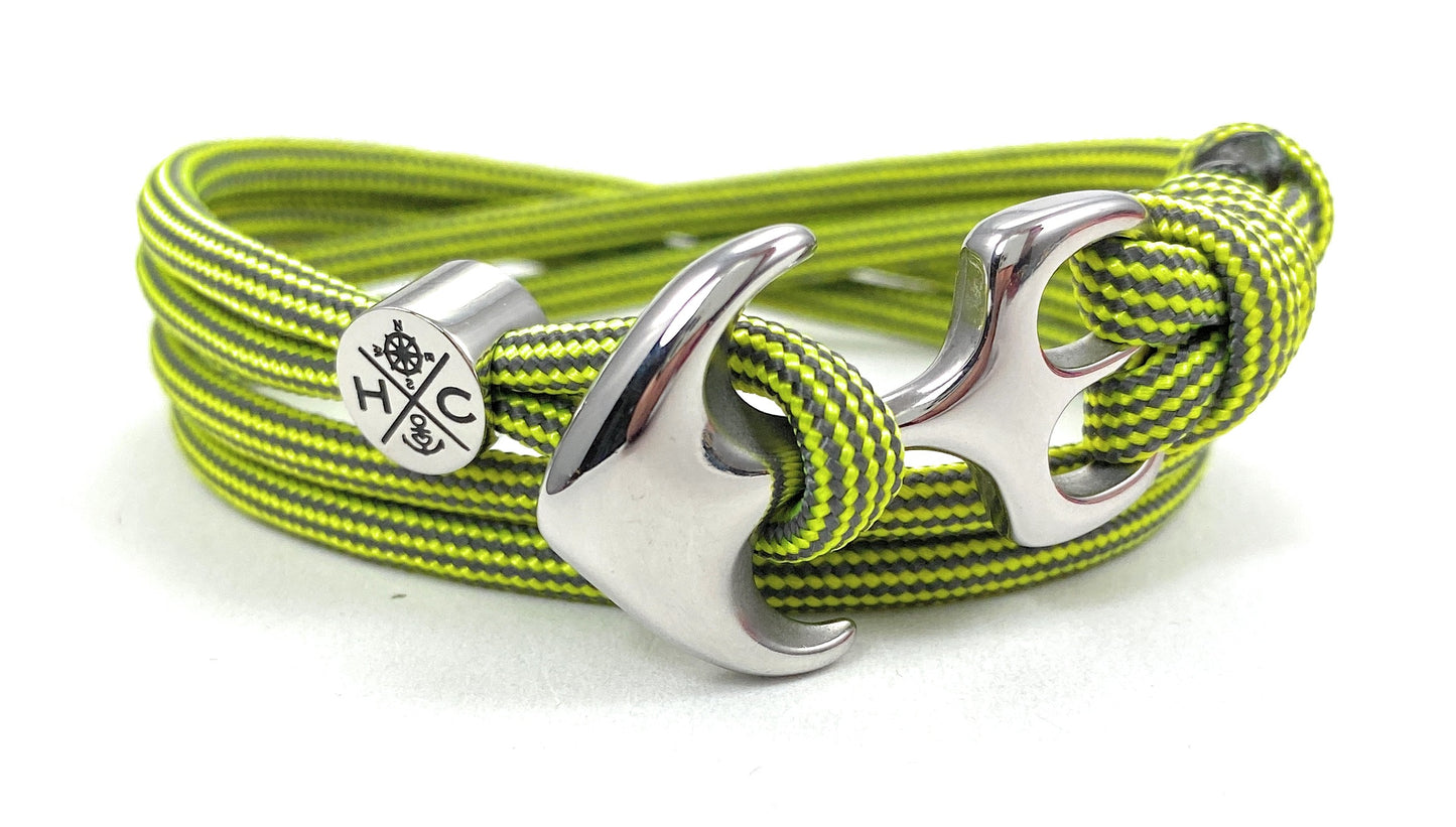 Maritimes Surfer Edelstahl Anker Armband-US Paracord III-Verstellbar-Unisex-Frauen, u. Männer Armband-Geschenk-Canary Yellow & Charcoal Grey Stripes