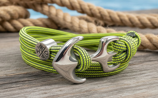 Maritimes Surfer Edelstahl Anker Armband-US Paracord III-Verstellbar-Unisex-Frauen, u. Männer Armband-Geschenk-Canary Yellow & Charcoal Grey Stripes