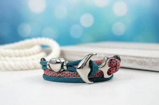 2 farbiges maritimes Surfer Edelstahl Anker Armband-US Paracord III-Verstellbar-Unisex-Frauen, u. Männer-Geschenk-Neon Orange & Teal  + Teal