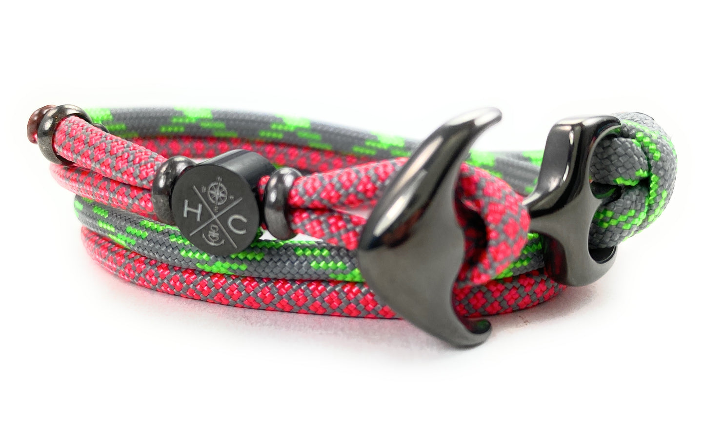 2 farbiges maritimes Surfer Edelstahl Anker Armband-US Paracord III-Verstellbar-Unisex-Frauen, u. Männer-Geschenk-Smoke Grey & Flamingo Pink + Venomous