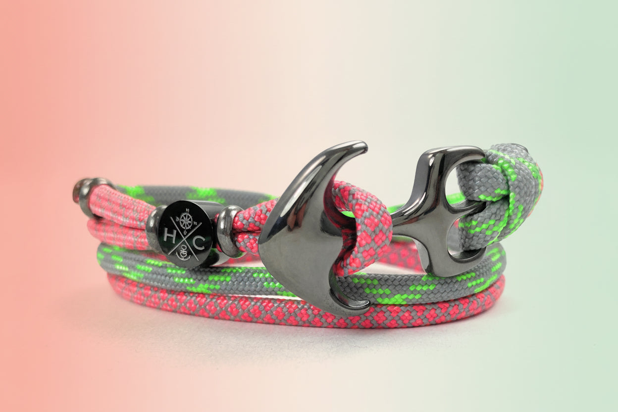 2 farbiges maritimes Surfer Edelstahl Anker Armband-US Paracord III-Verstellbar-Unisex-Frauen, u. Männer-Geschenk-Smoke Grey & Flamingo Pink + Venomous