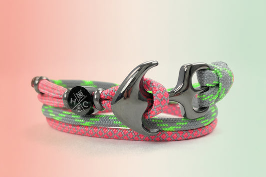 2 farbiges maritimes Surfer Edelstahl Anker Armband-US Paracord III-Verstellbar-Unisex-Frauen, u. Männer-Geschenk-Smoke Grey & Flamingo Pink + Venomous