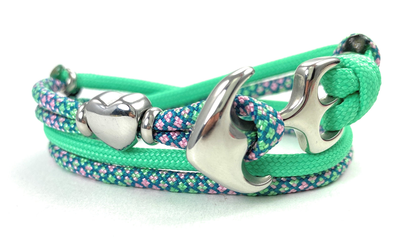 2 farbiges maritimes Surfer Edelstahl Anker Armband-US Paracord III-Verstellbar-Unisex-Frauen, u. Männer-Geschenk-Victorian Rose & Mint
