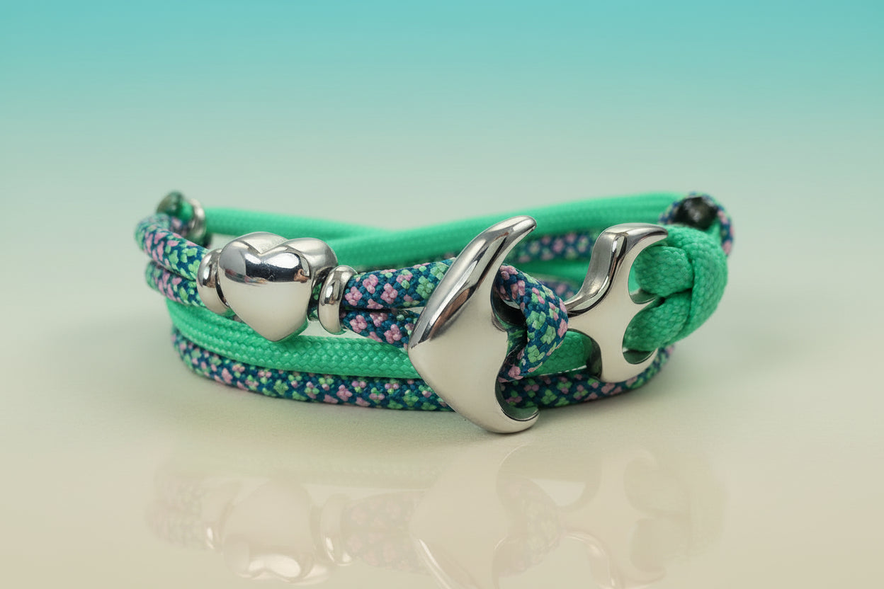 2 farbiges maritimes Surfer Edelstahl Anker Armband-US Paracord III-Verstellbar-Unisex-Frauen, u. Männer-Geschenk-Victorian Rose & Mint