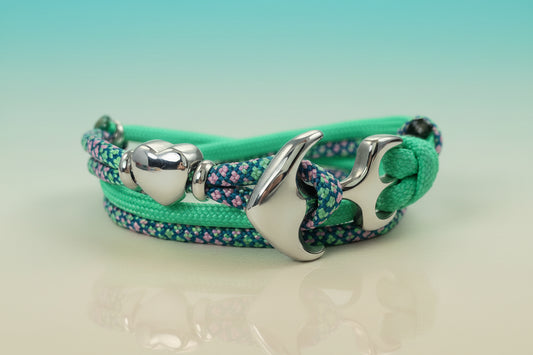 2 farbiges maritimes Surfer Edelstahl Anker Armband-US Paracord III-Verstellbar-Unisex-Frauen, u. Männer-Geschenk-Victorian Rose & Mint