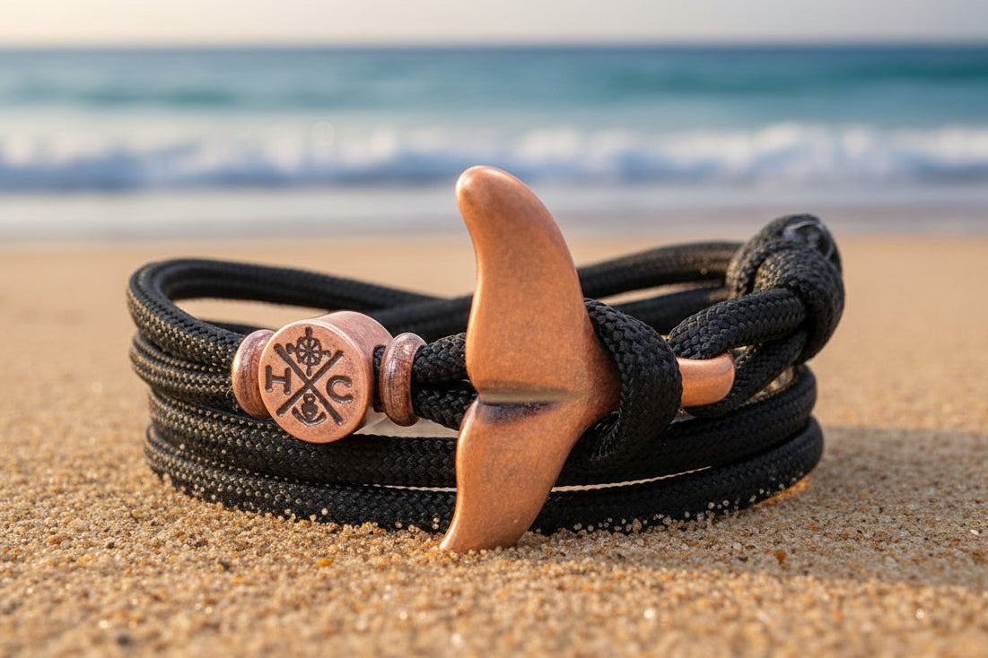 Schickes-Surfer Edelstahl Walflossen Armband -Paracord Typ III-Verstellbar-Schwarz (Kopie)