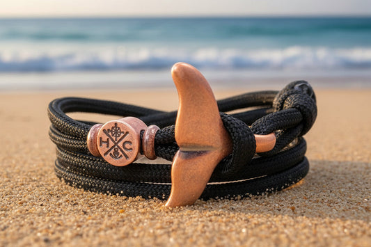 Schickes-Surfer Edelstahl Walflossen Armband -Paracord Typ III-Verstellbar-Schwarz (Kopie)
