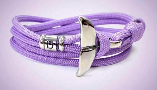 Edelstahl Walflossen Armband mit Buchstabe-Wickelarmband-Verstellbar-US Paracord III-Pastel Purple