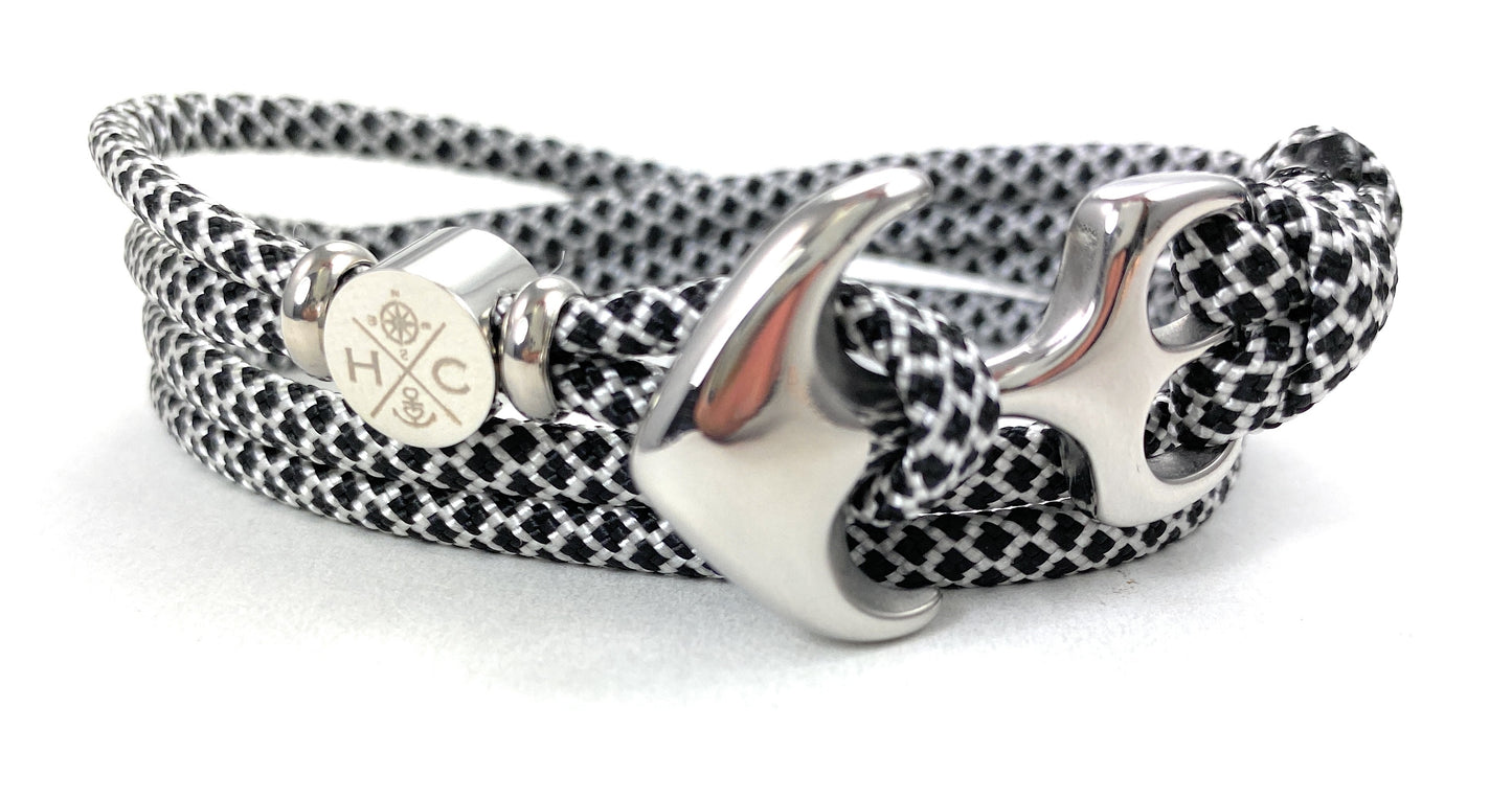 Maritimes Surfer Edelstahl Anker Armband-US Paracord III-Verstellbar-Unisex-Frauen, u. Männer Armband-Geschenk-Silver & Black Diamonds