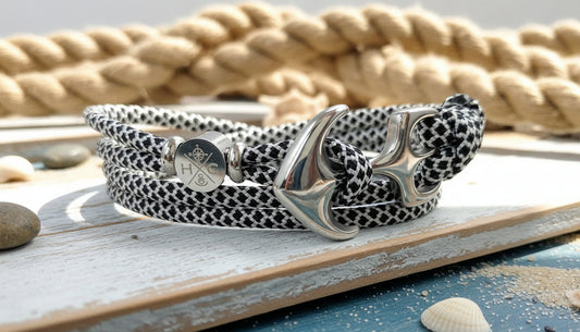 Maritimes Surfer Edelstahl Anker Armband-US Paracord III-Verstellbar-Unisex-Frauen, u. Männer Armband-Geschenk-Silver & Black Diamonds