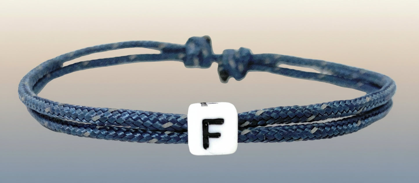 Freundschaftsarmband mit Buchstabe, Surfer Buchstaben Armband, Verstellbar, Navy Blue Reflectable