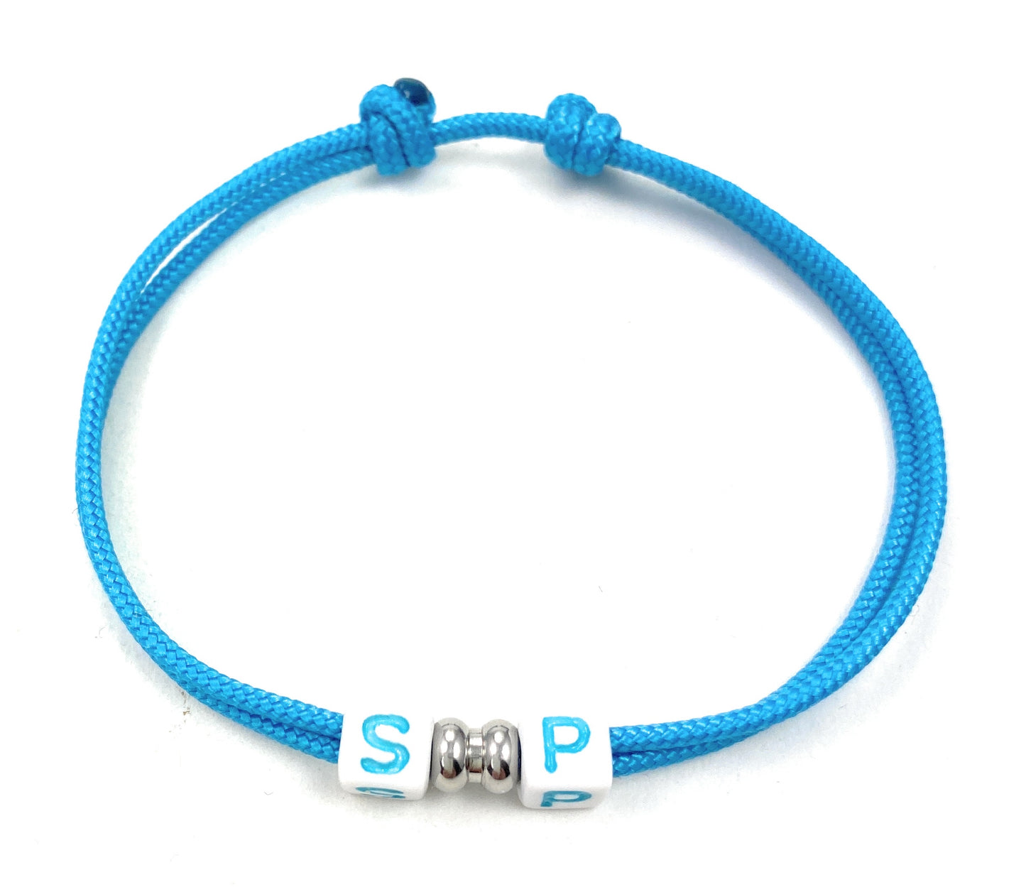 Freundschaftsarmband mit 2 Buchstaben und Edelstahl Bead, Surfer Buchstaben Armband, Verstellbar, Dark Cyan