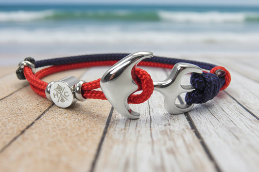 2 farbiges maritimes Surfer Edelstahl Anker Armband-US Paracord II-Verstellbar-Unisex-Frauen, u. Männer-Geschenk-Imperial Red & Midnightblue