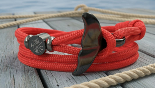 Schickes-Surfer Edelstahl Walflossen Armband -Paracord Typ III-Verstellbar-Imperial Red
