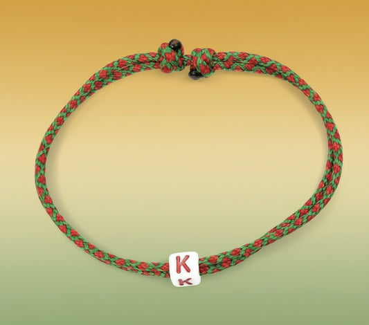 Freundschaftsarmband mit Buchstabe, Surfer Buchstaben Armband, Verstellbar, Kelly Green & Imperial Red Diamonds