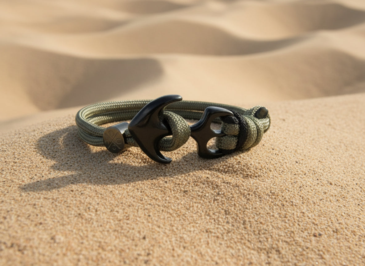 Maritimes Surfer Edelstahl Anker Armband-US Paracord III-Verstellbar-Unisex-Frauen, u. Männer Armband-Geschenk-Khaki