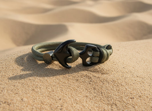 Maritimes Surfer Edelstahl Anker Armband-US Paracord III-Verstellbar-Unisex-Frauen, u. Männer Armband-Geschenk-Khaki