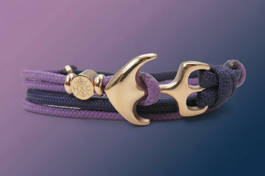 2 farbiges maritimes Surfer Edelstahl Anker Armband-US Paracord II-Verstellbar-Unisex-Frauen, u. Männer-Geschenk-Marine Blue & Lilac