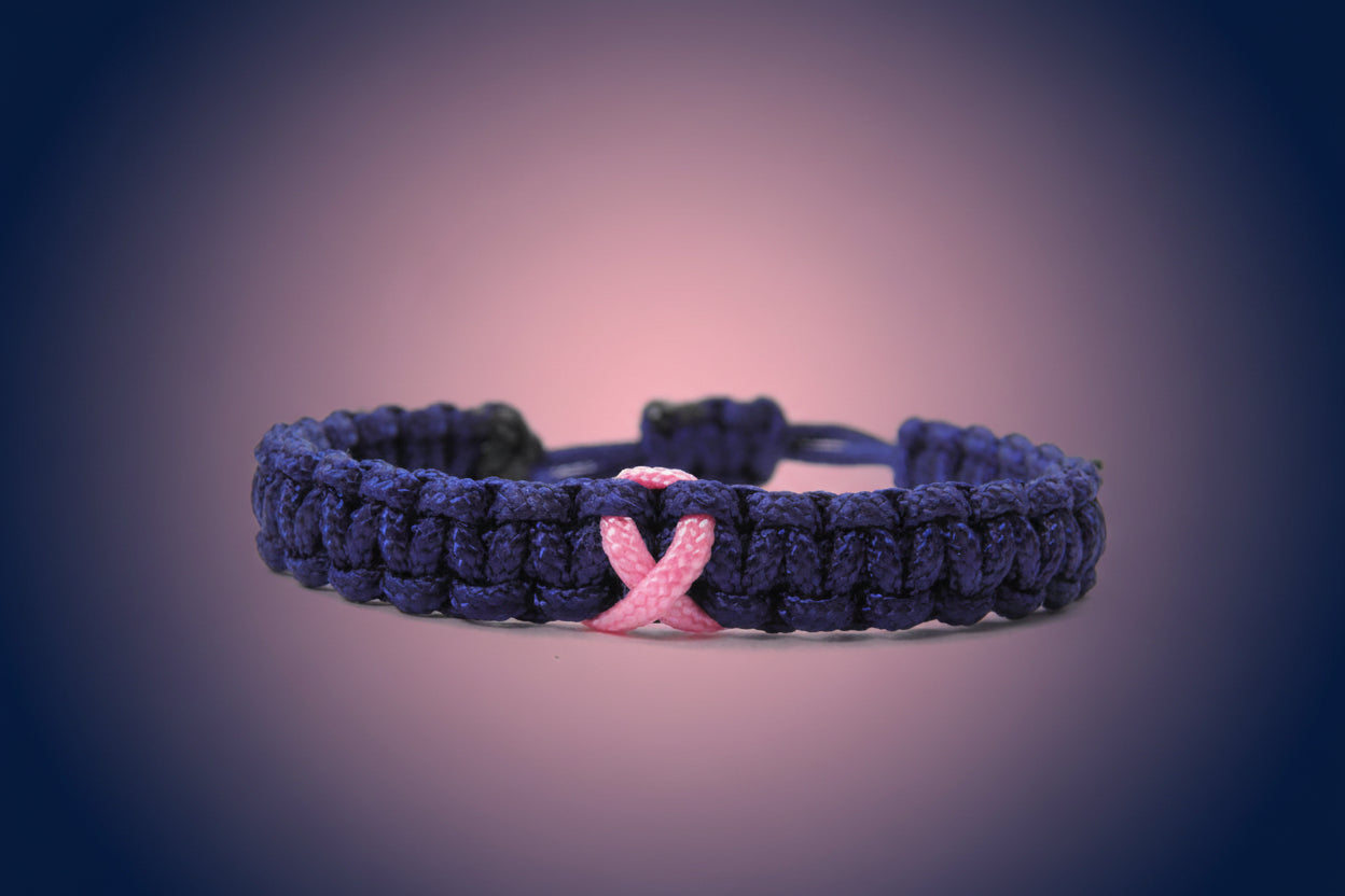 Paracord Armband Verstellbar-Brustkrebs Bewusstsein-Rosa Schleife-Ribbon-Breast Cancer Awareness Armband-Midnightblue