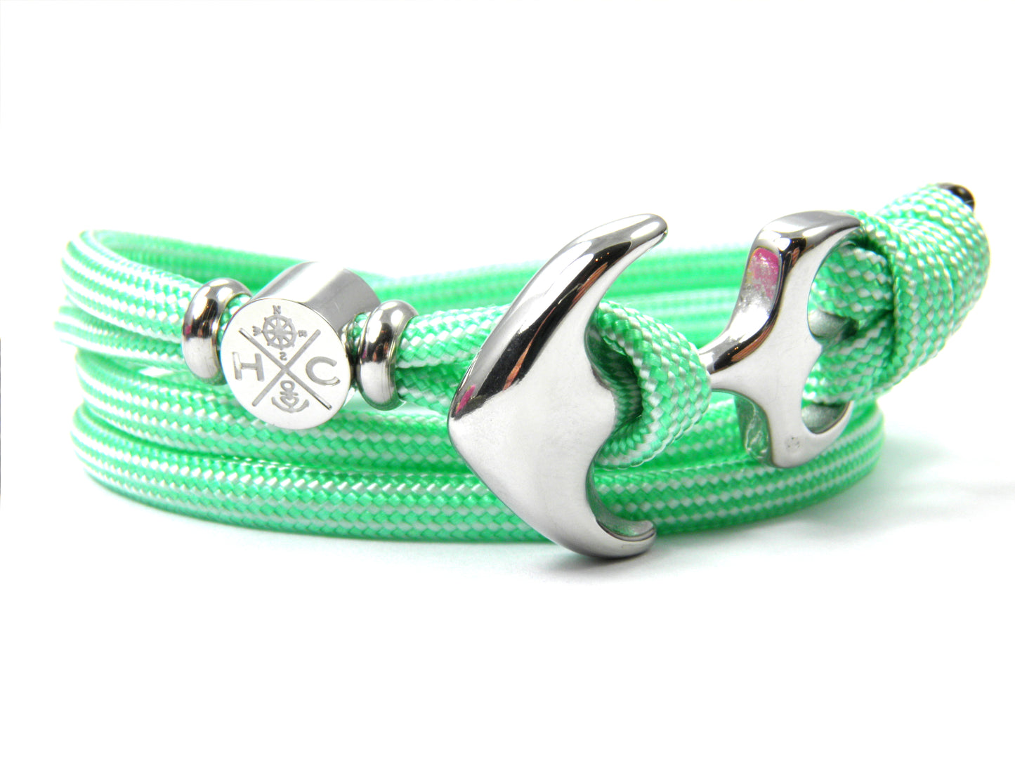 Maritimes Surfer Edelstahl Anker Armband-US Paracord III-Verstellbar-Unisex-Frauen, u. Männer Armband-Geschenk-Mint & White Stripes