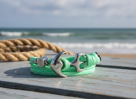 Maritimes Surfer Edelstahl Anker Armband-US Paracord III-Verstellbar-Unisex-Frauen, u. Männer Armband-Geschenk-Mint & White Stripes