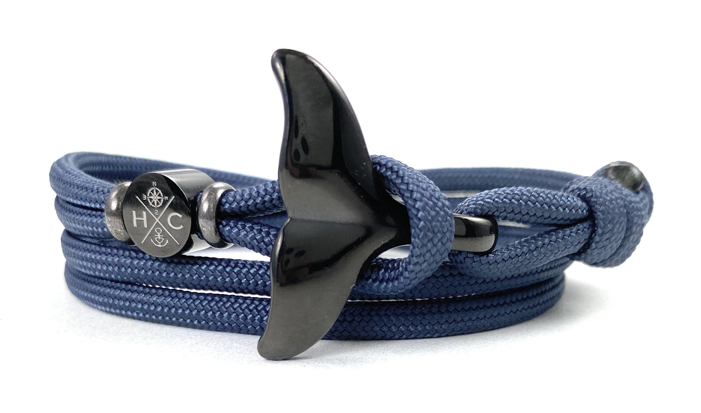 Schickes-Surfer Edelstahl Walflossen Armband -Paracord Typ III-Verstellbar-Navy Blue