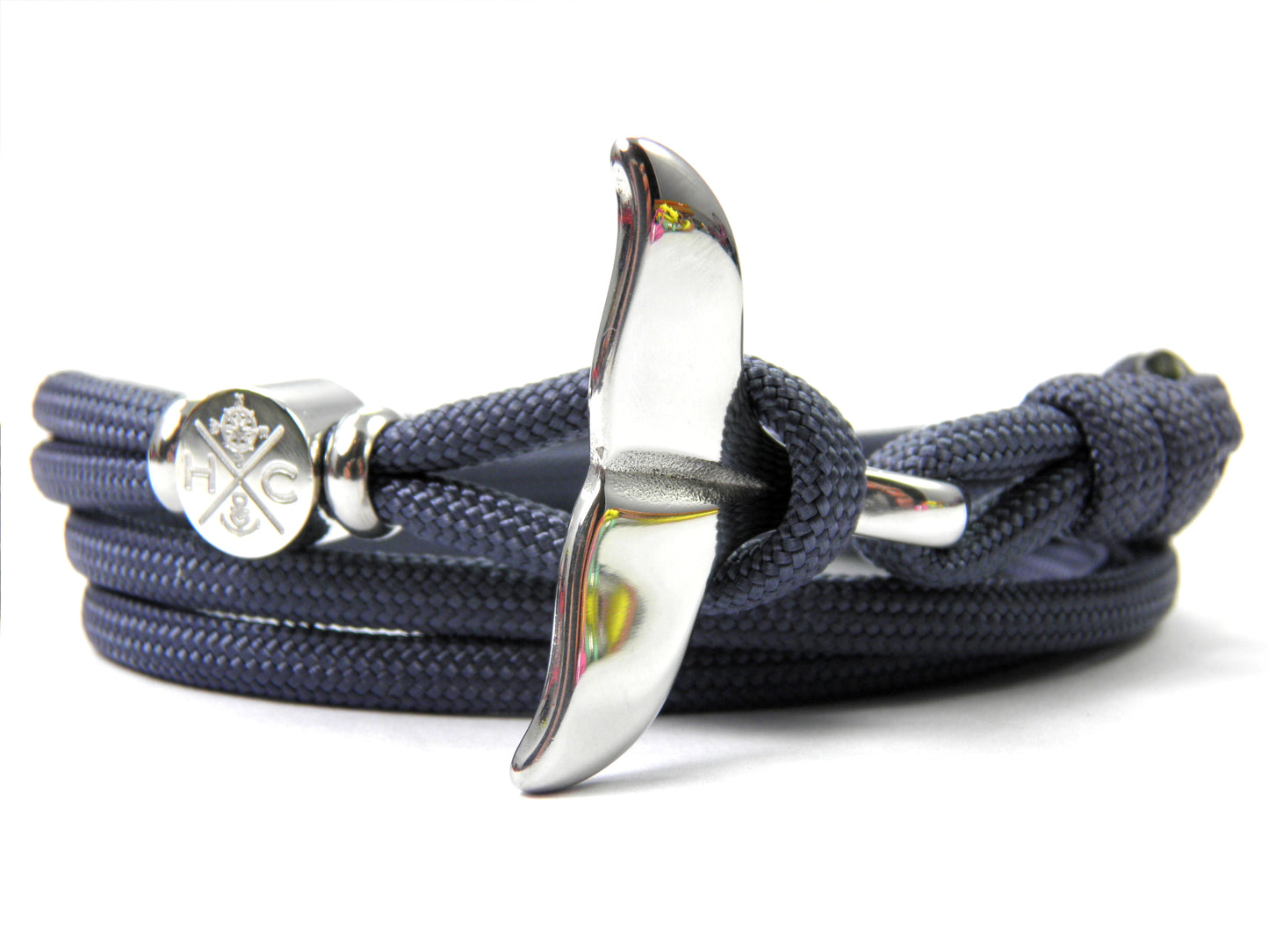 Schickes-Surfer Edelstahl Walflossen Armband -Paracord Typ III-Verstellbar-Navy Blue