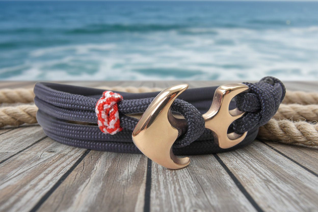 Maritimes Surfer Edelstahl Anker Armband-US Paracord III-Verstellbar-Unisex-Frauen, u. Männer Armband-Geschenk-Navy Blue & Red - White Spiral