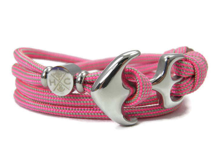 Maritimes Surfer Edelstahl Anker Armband-US Paracord III-Verstellbar-Unisex-Frauen, u. Männer Armband-Geschenk-Neon Pink & Mint Stripes