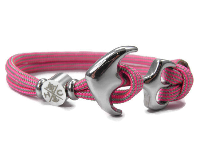 Maritimes Surfer Edelstahl Anker Armband-US Paracord III-Verstellbar-Unisex-Frauen, u. Männer Armband-Geschenk-Neon Pink & Mint Stripes