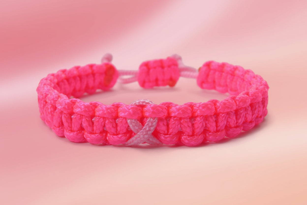 Zierliches Paracord Armband Verstellbar-Brustkrebs Bewusstsein-Rosa Schleife-Ribbon-Breast Cancer Awareness Armband-Neon Pink