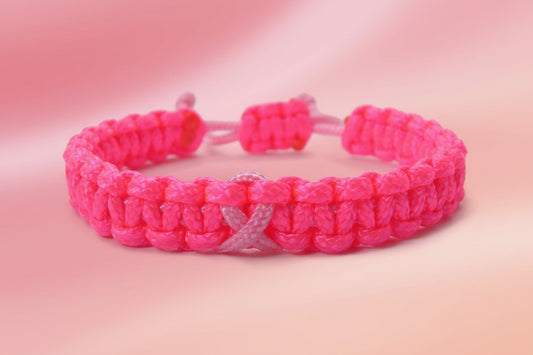 Zierliches Paracord Armband Verstellbar-Brustkrebs Bewusstsein-Rosa Schleife-Ribbon-Breast Cancer Awareness Armband-Neon Pink